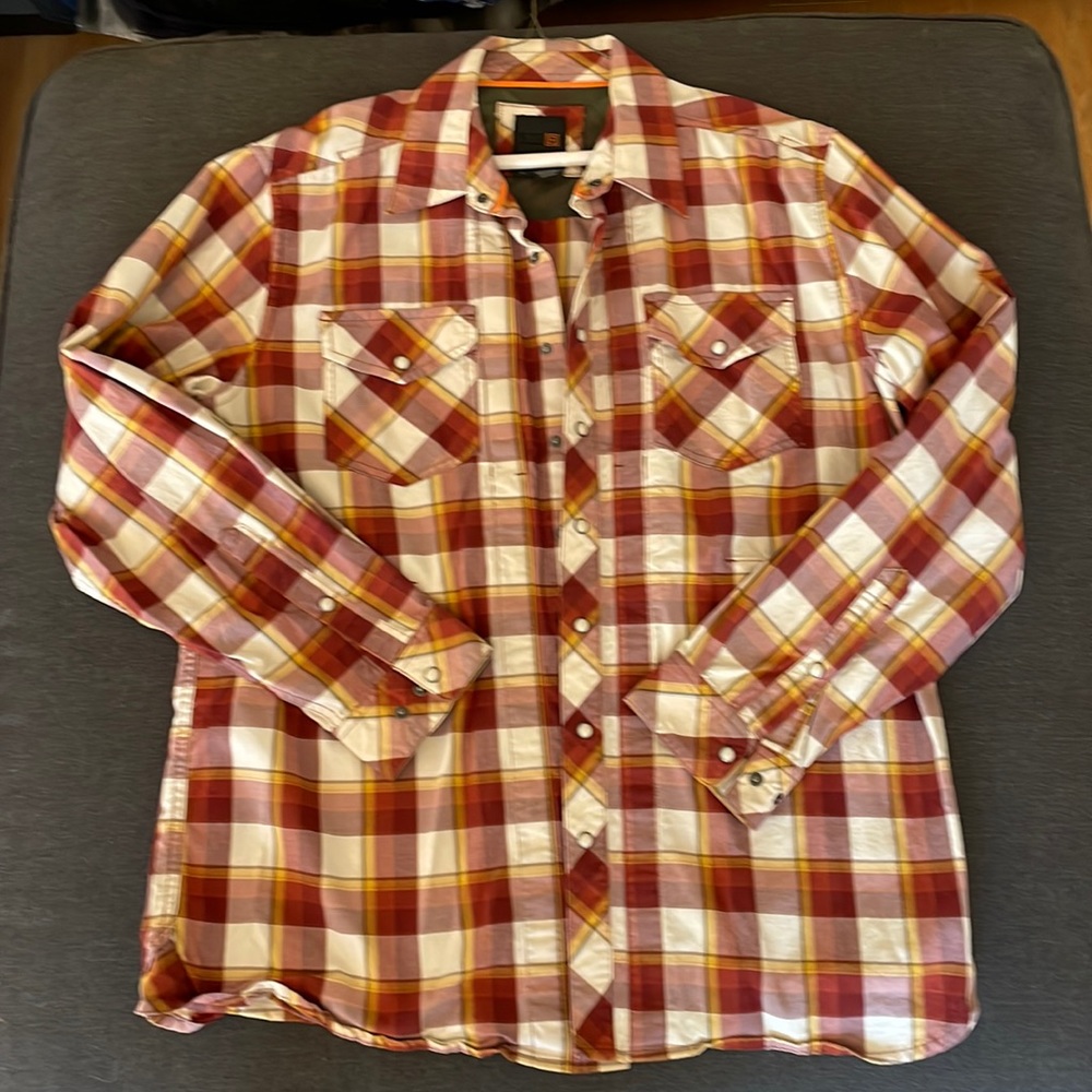 Red and white checkered 5.11 western shirt L white pearl snaps.